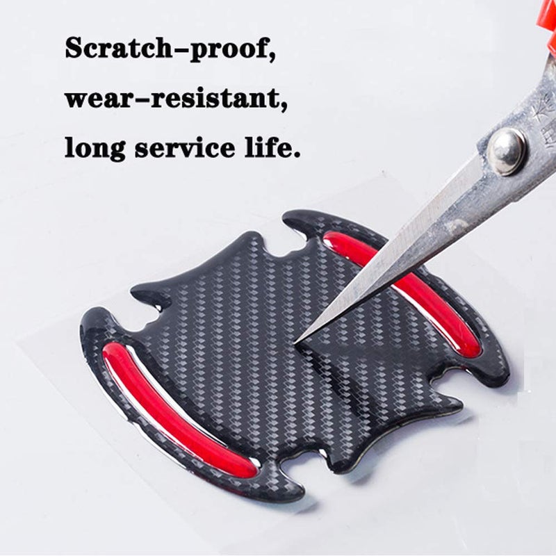 Aiydachy 8pcs Universal 3D Carbon Fiber Car Door Handle Paint Scratch Protector Sticker Auto Door Handle Scratch Cover Guard Protective Film Car Outdoor Safety Reflective Strips (Red) - Image 5